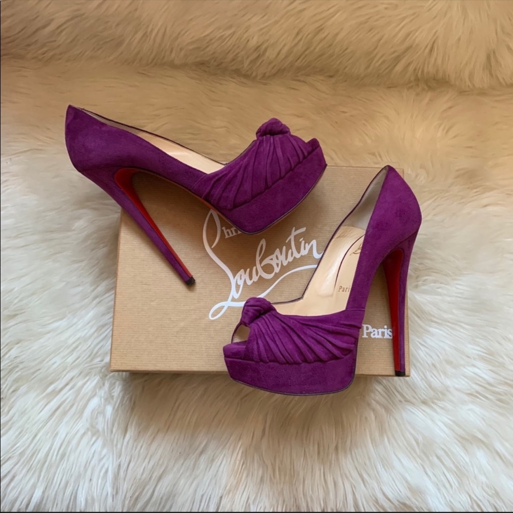 Christian Louboutin Purple Suede Peep-Toe Platform Pumps